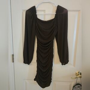 Coffee Brown Ruched Dress